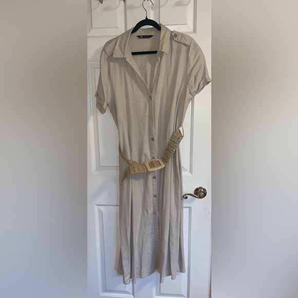Zara Linen Blend Belted Dress - Picture 1 of 4